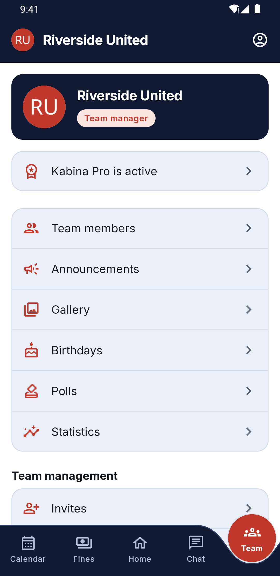 Announcements and team management