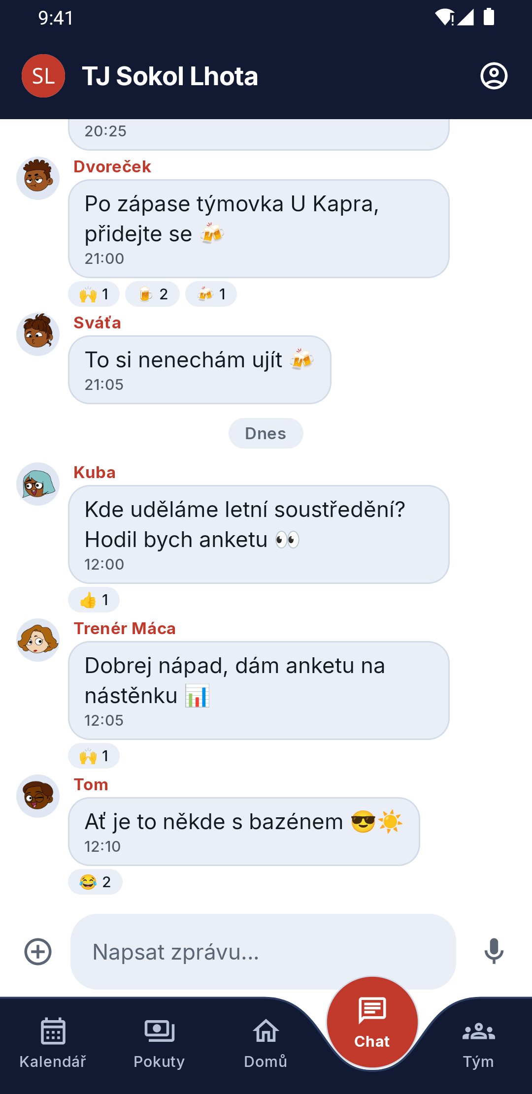 Týmový chat v aplikaci Kabina